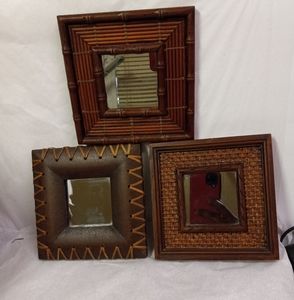 !! 3) Mirrors Designed Brown Solid Wooden Wall Decor 6" VINTAGE Intercontinental